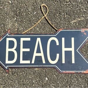 Beach Arrow Shaped Hanging Metal Direction Sign 18.5”x7.5”